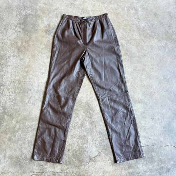 Vintage Brown Leather Pants Women’s Size 8 |  Straight Leg 90s Leather Trousers - Picture 1 of 7
